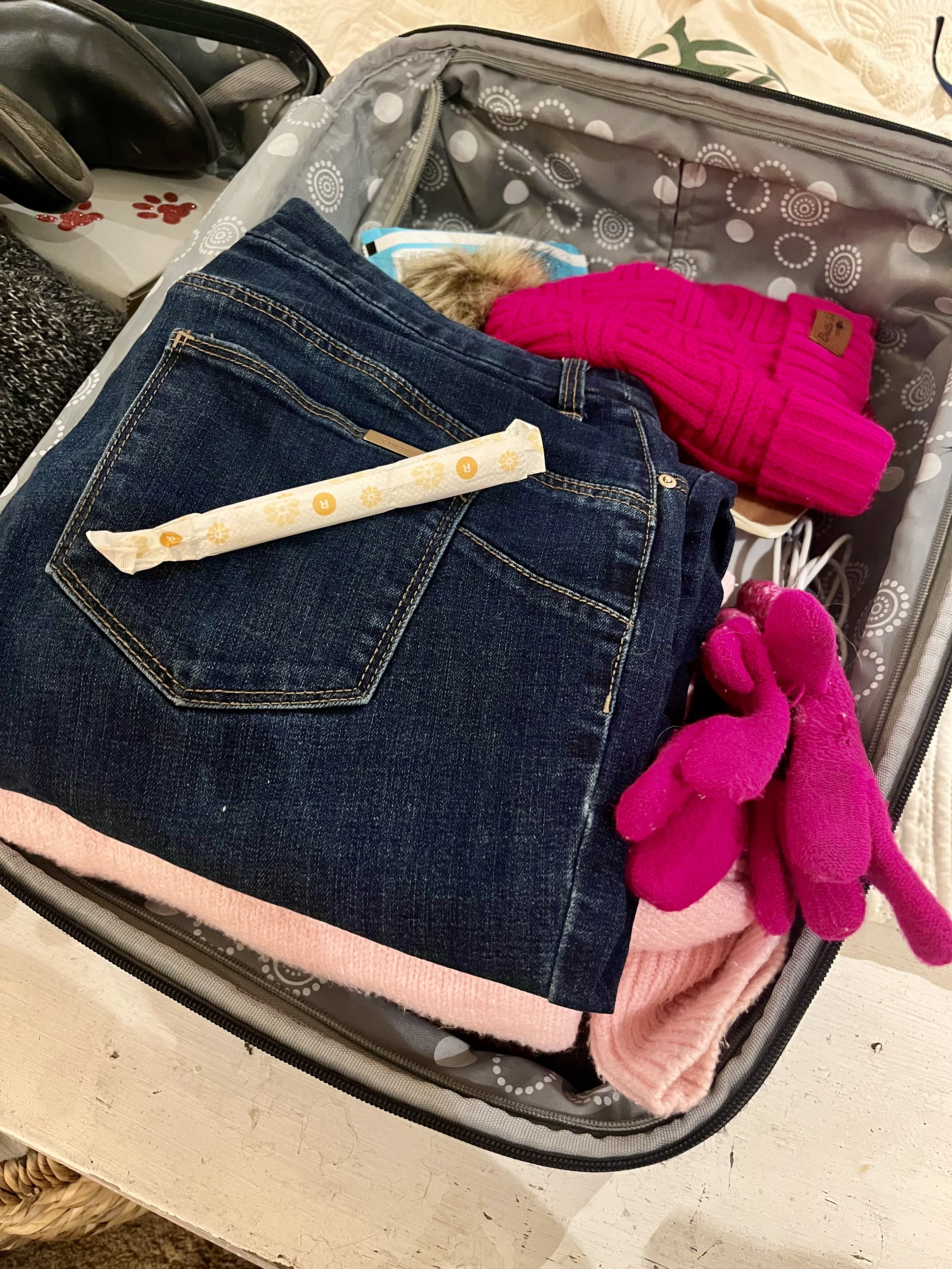 Tampon in suitcase